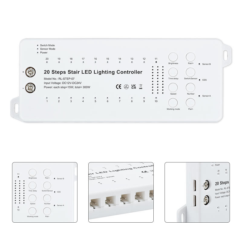 20CH Versatile LED Staircase Lighting Controller (Wireless Wall Panel Control + Motion Sensor) 20CH Versatile LED Staircase Lighting Controller (Wireless Wall Panel Control + Motion Sensor)